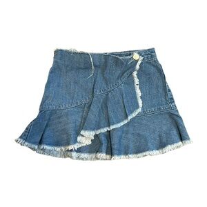 Zara Girls Denim Skirt Frayed Trim Size 6 Adjustable Waist